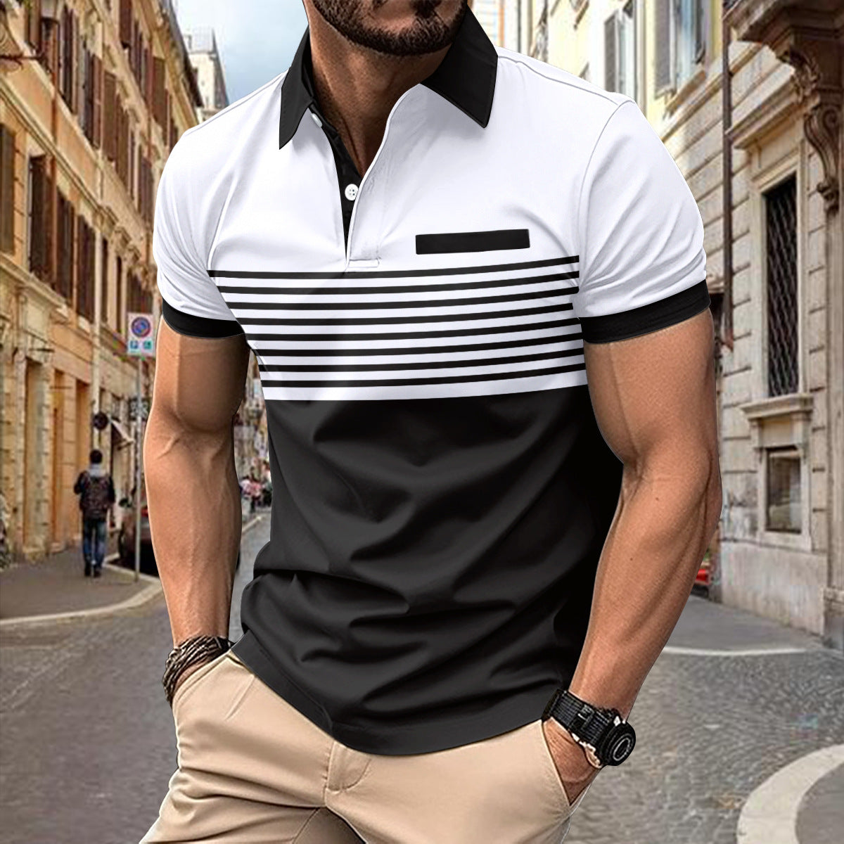 Camisa Casual Hombre a Rayas con Bolsillo — Tallas S a XXXL