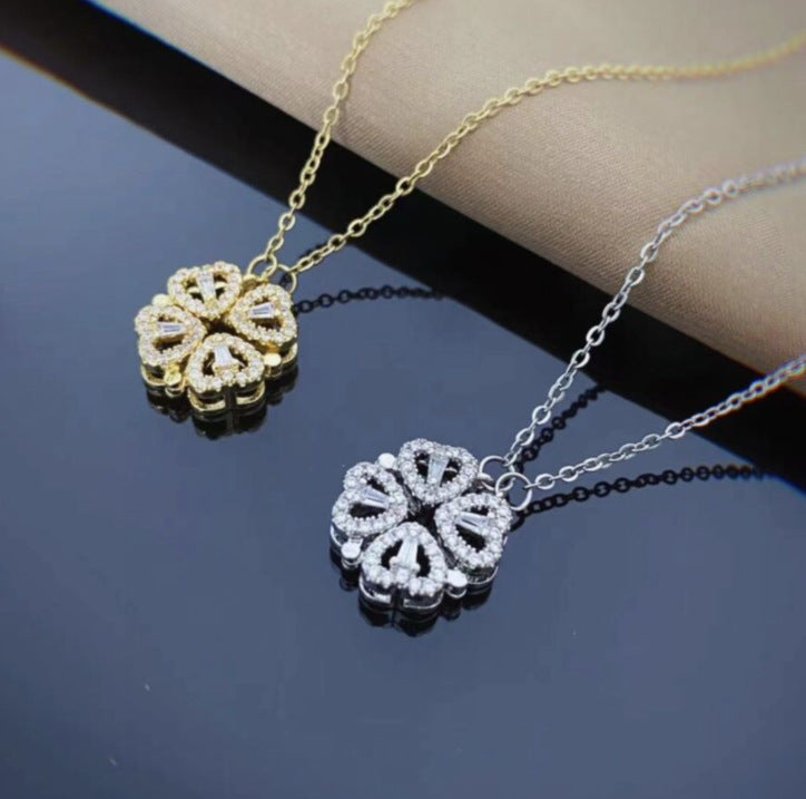 Collar Colgante Trébol Cuatro Hojas Corazón Magnético Mujer