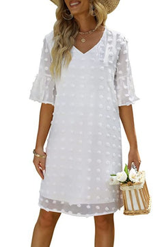 Vestido Corto Chifon Lunares Mujer Elegante Trabajo