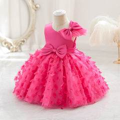 Vestido infantil de princesa en color púrpura con detalles en tul y moño, ideal para fiestas y celebraciones.Vestido infantil de princesa – Tul fiesta niña