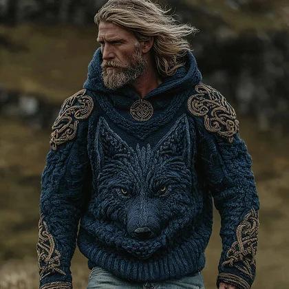 Sudadera con Capucha Hombre Estampado Vikingo | Casual