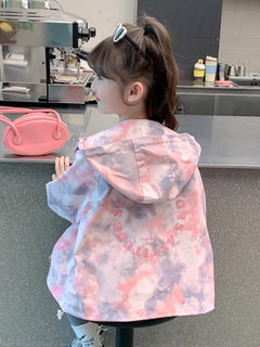 Chaqueta Cortavientos Niña con Capucha Rosa y Morada