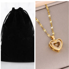 Collar Doble Capa Corazon Rhinestones Acero Titanio Mujer