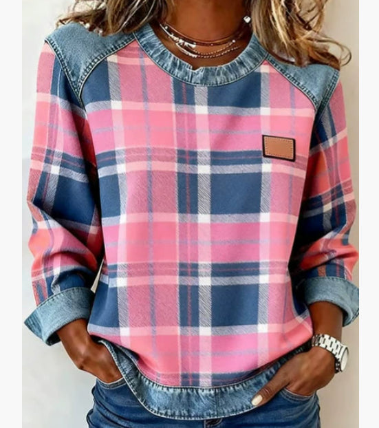 Sudadera Patchwork Denim Cuello Redondo | Moda Única