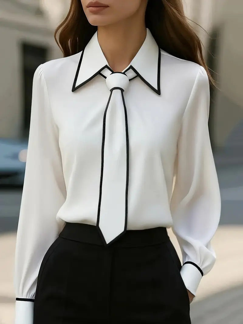 Camisa Mujer Manga Larga Color Liso con Lazo | Otoño