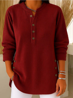 Jersey Mujer Cuello V Botones Manga Larga | Color Liso