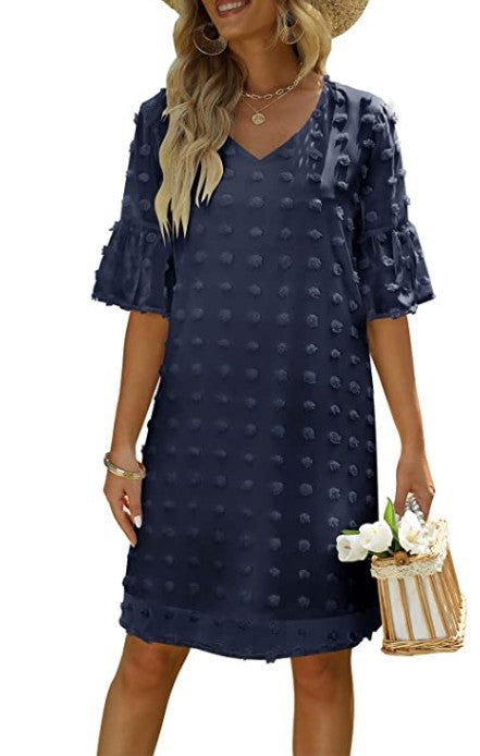 Vestido Corto Chifon Lunares Mujer Elegante Trabajo