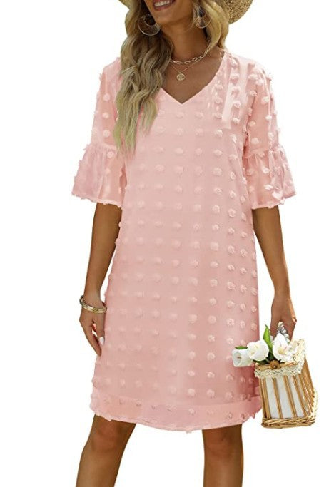 Vestido Corto Chifon Lunares Mujer Elegante Trabajo