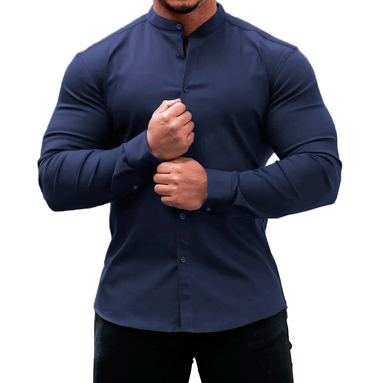 Camisa manga larga hombre casual slim fit color sólido