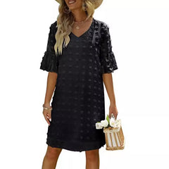 Vestido Corto Chifon Lunares Mujer Elegante Trabajo