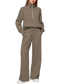 Conjunto Mujer Sudadera Media Cremallera y Pantalón Pierna Ancha