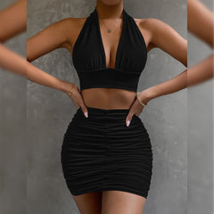 Conjunto Dos Piezas Mujer Halter Top y Falda Plisada