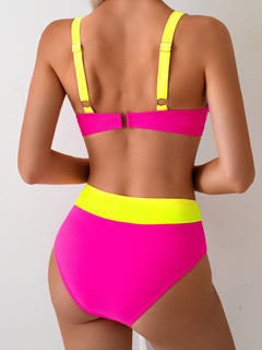 Bikini Mujer Dos Piezas - Espalda Descubierta, Colores Contrastantes