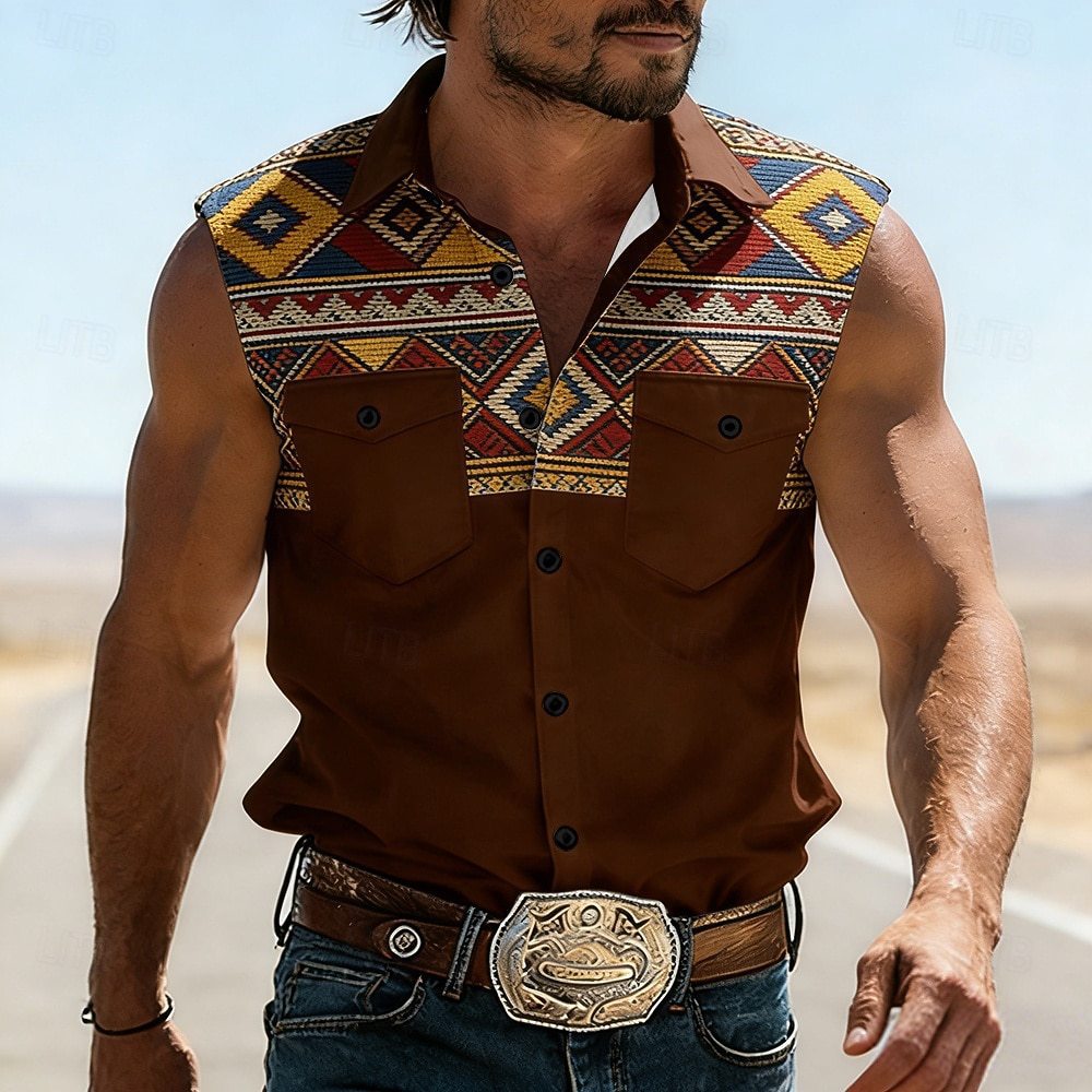 Camiseta Sin Mangas Hombre Verano | Estampada Retro con Bolsillo