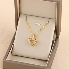 Collar Doble Capa Corazon Rhinestones Acero Titanio Mujer
