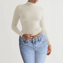 Camiseta Cuello Alto Mujer Y2K Ajustada Manga Larga