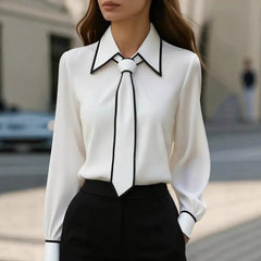 Camisa Mujer Manga Larga Color Liso con Lazo | Otoño